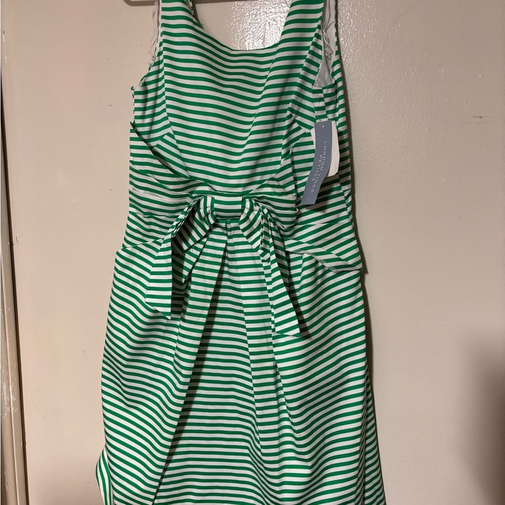 London Times Green and White Sleeveless Sundress